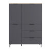 Buffet haut couleur gris graphite avec plateau aspect chêne Navarra moderne