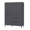 Buffet haut couleur gris graphite avec plateau aspect chêne Navarra moderne