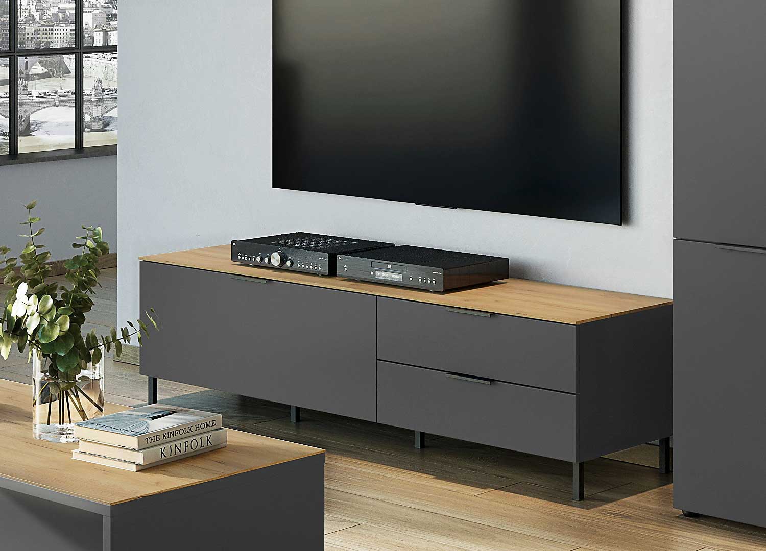Meuble tv bois et gris graphite moderne