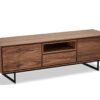 Meuble tv 160cm en bois aspect noyer foncé de 2 portes moderne
