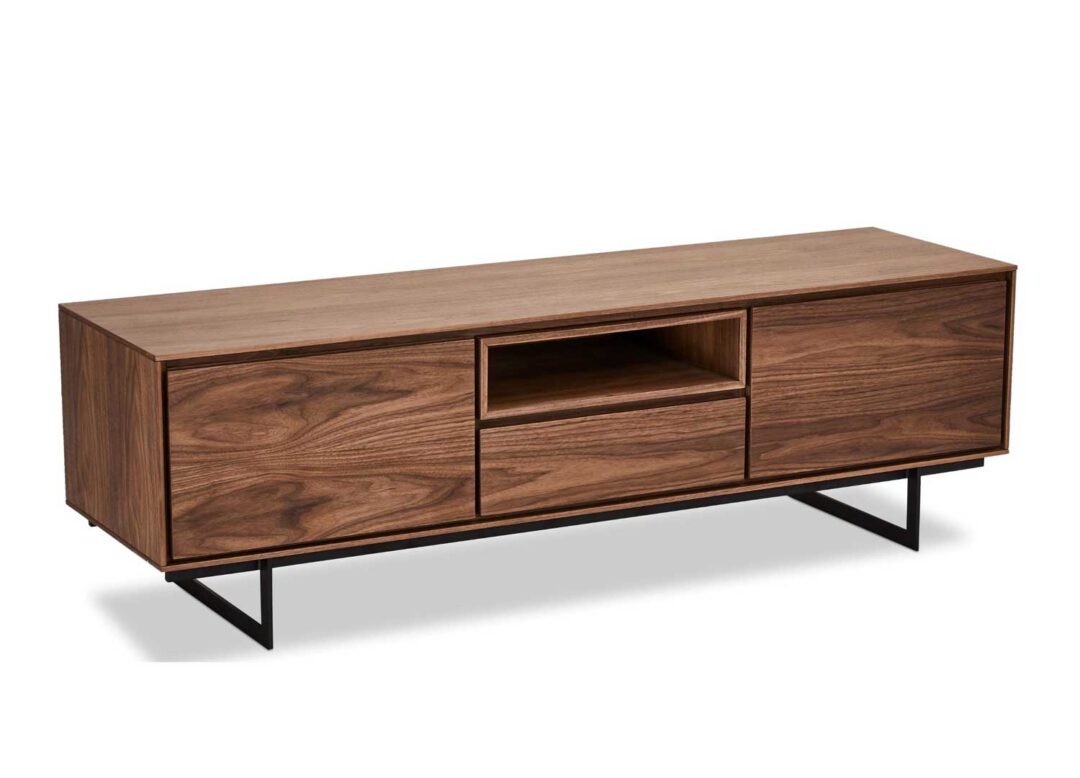Meuble tv 160cm en bois aspect noyer foncé de 2 portes moderne