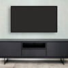 Meuble tv 160cm aspect bois noir et métal noir moderne design