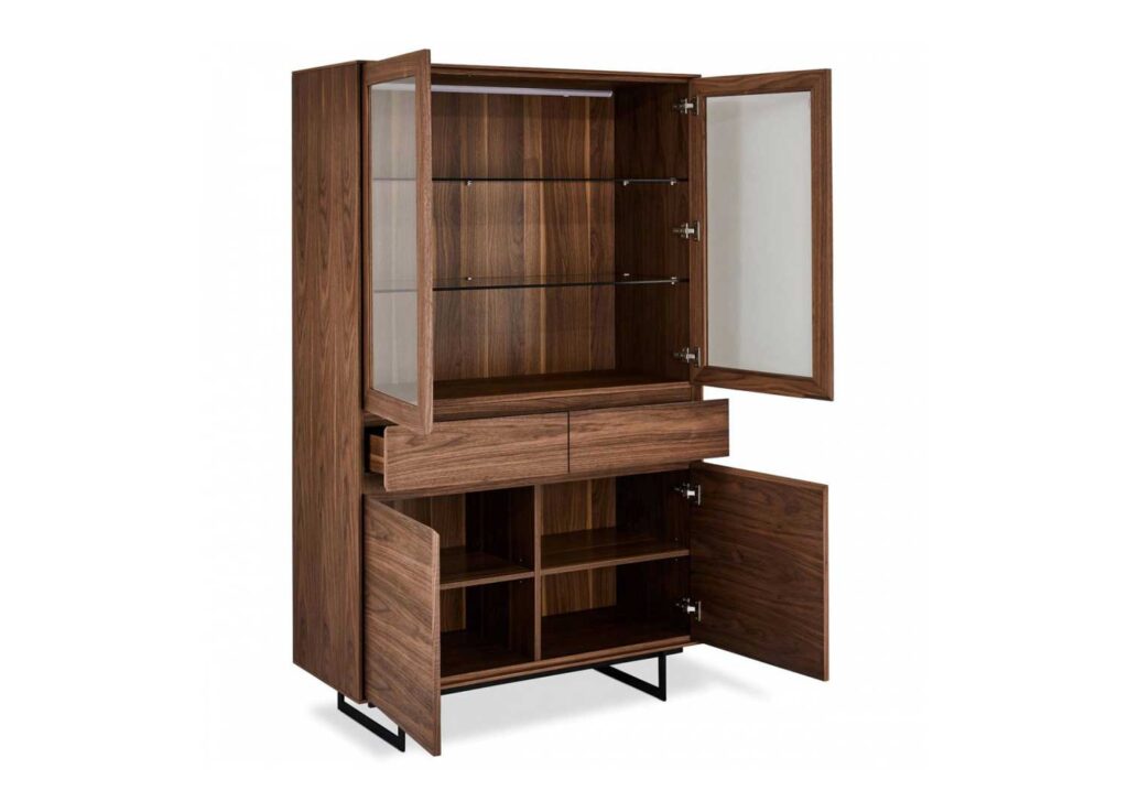 Vitrine haute 190cm en bois aspect noyer Américain moderne