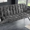 Banquette de séjour en velours gris matelassé de 165cm