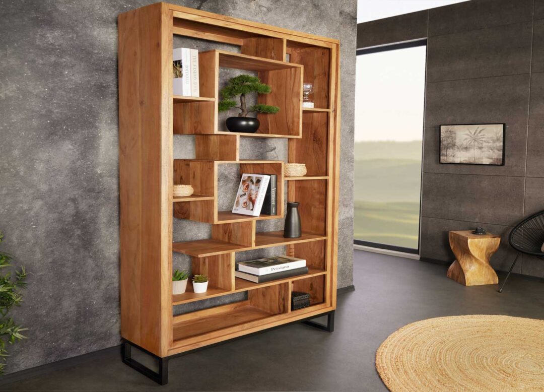 Bibliothèque en bois d'acacia massif de 190cm de haut