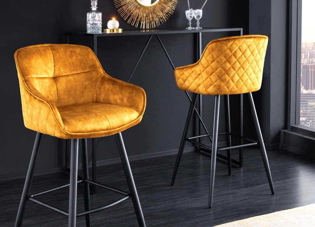 Chaise de bar en velours jaune design