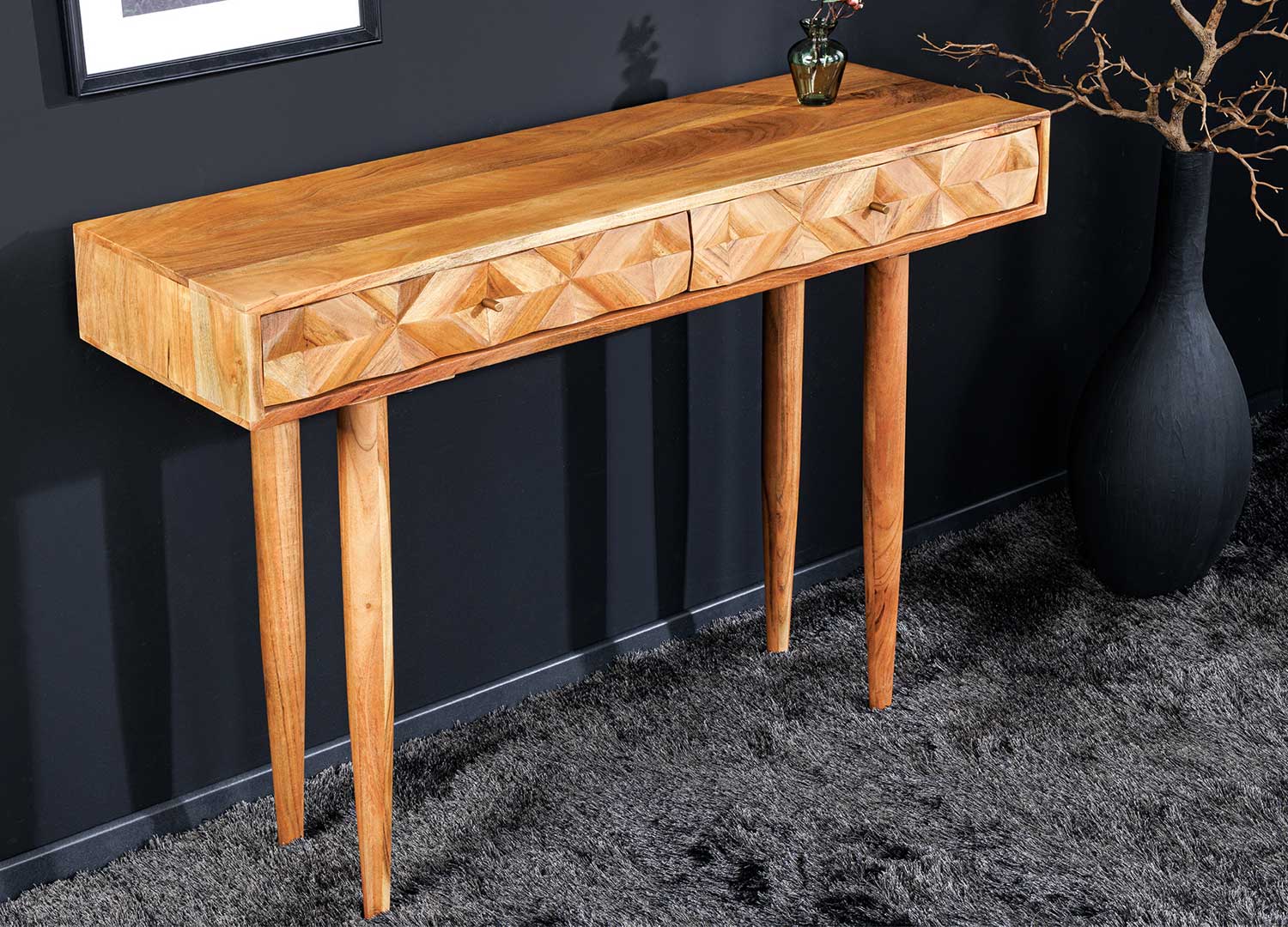 Table console bureau table d'appoint avec 2 tiriors bois massif