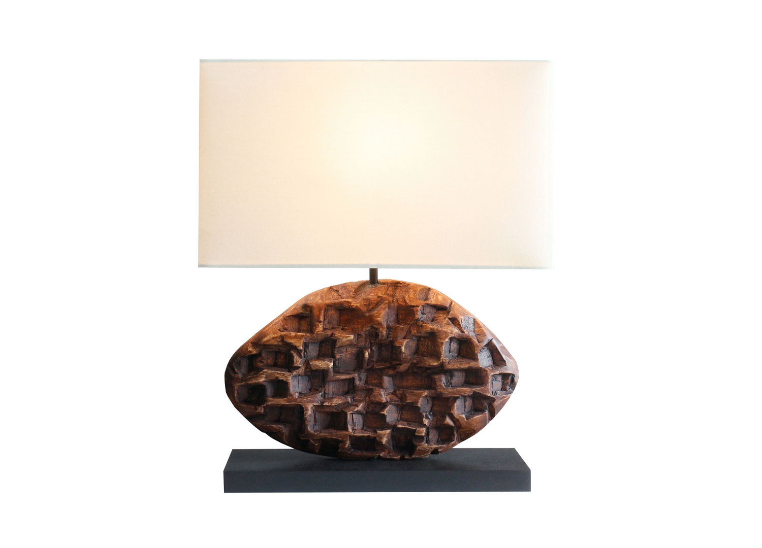Lampe de chevet en bois d'acacia sculpté naturel