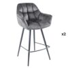 Lot de deux chaises de bar en velours gris matelassé avec fonction rotative