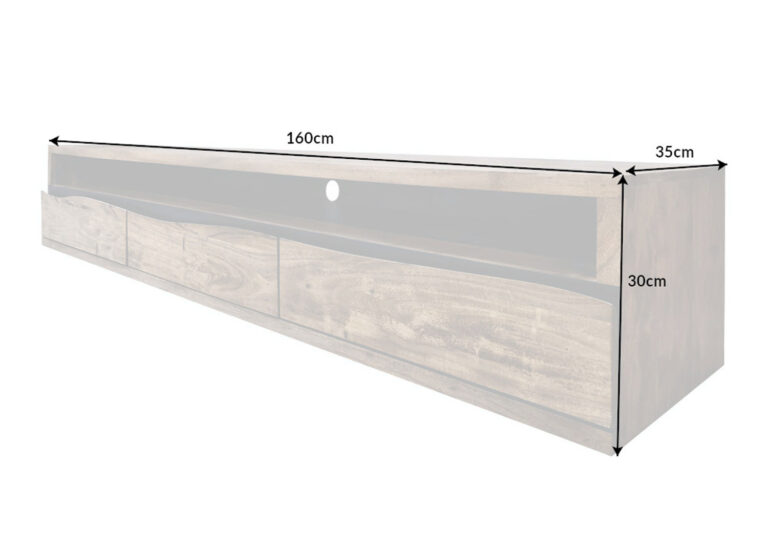 Meuble TV Mural En Bois Massif Suspendu - Design Flottant, Rangement Tiroirs, Plusieurs Longueurs (noyer, 180 Cm)