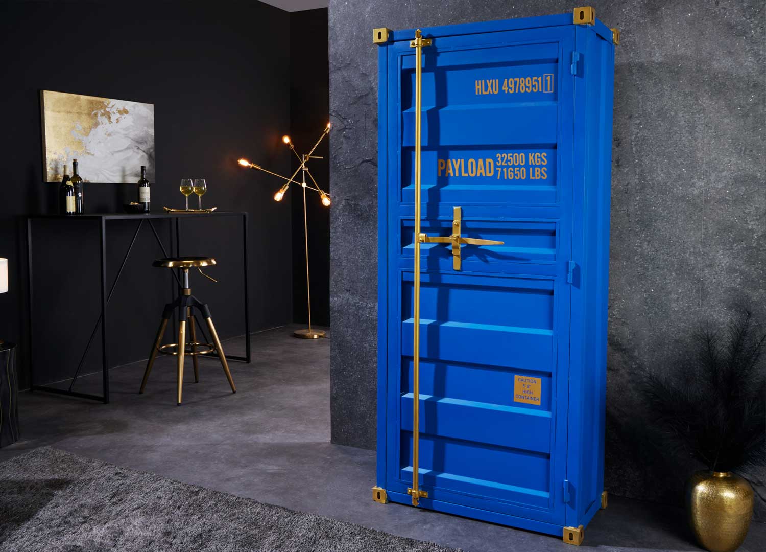 Meuble de bar container bleu haut de 180cm