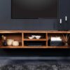 Meuble tv 160cm en bois de sesham suspendu naturel