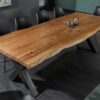 Table à manger 200cm en bois d'acacia massif avec piétement robuste en métal noir