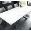 Table à manger extensible en céramique aspect marbre blanc moderne 160-200cm