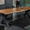 Table à manger 200cm en bois d'acacia massif avec piétement robuste en métal noir