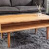 Table basse en bois d'acacia massif miel 100cm avec façades sculptées naturel