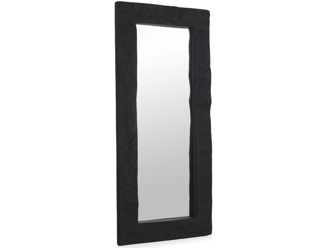 Grand miroir rectangulaire aspect pierre noir design