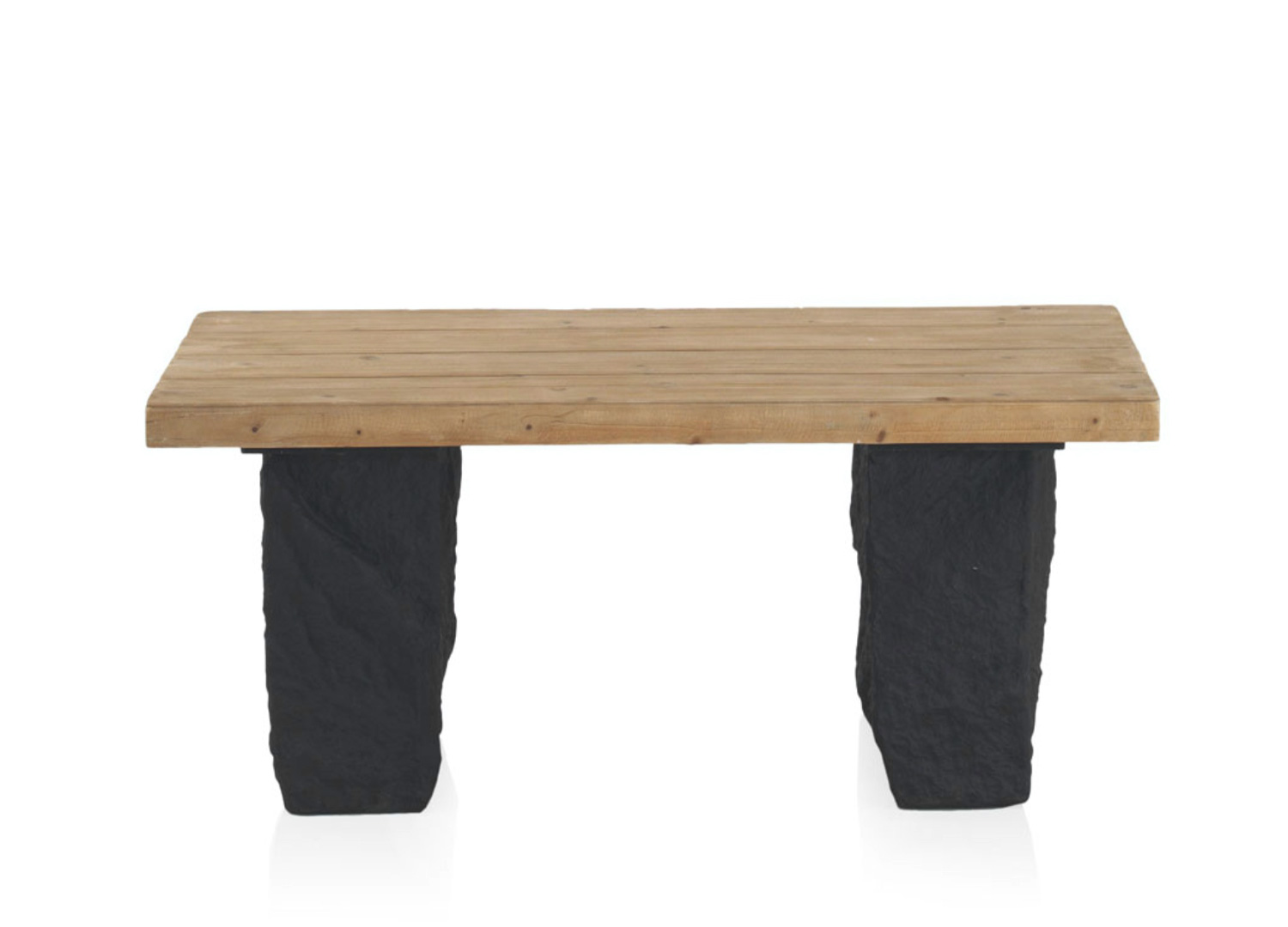 Table basse en bois de sapin plaqué et piétement aspect pierre noir