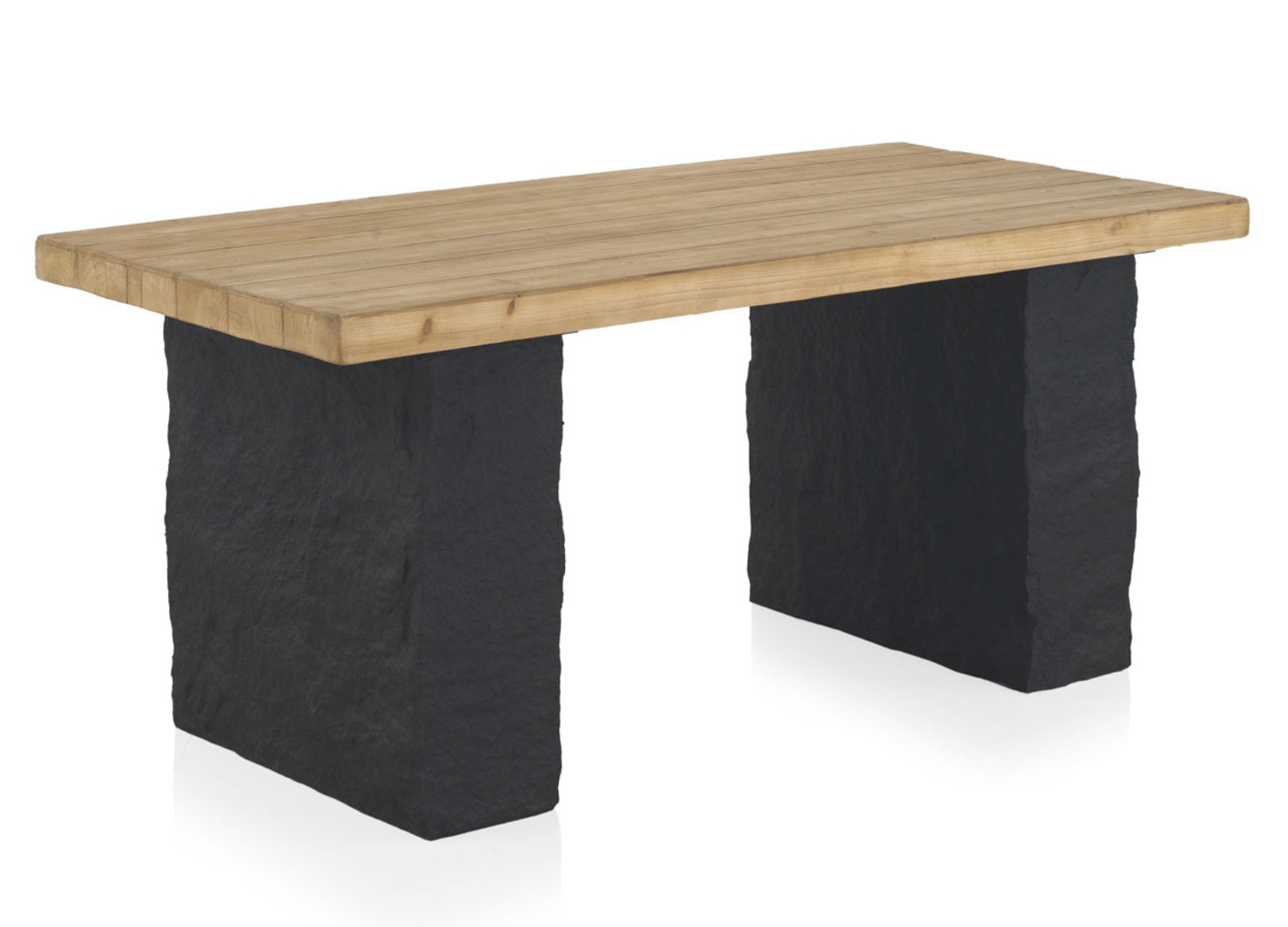 Table à manger en bois de sapin plaqué et piétements aspect pierre noir