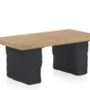 Table basse en bois de sapin plaqué et piétement aspect pierre noir