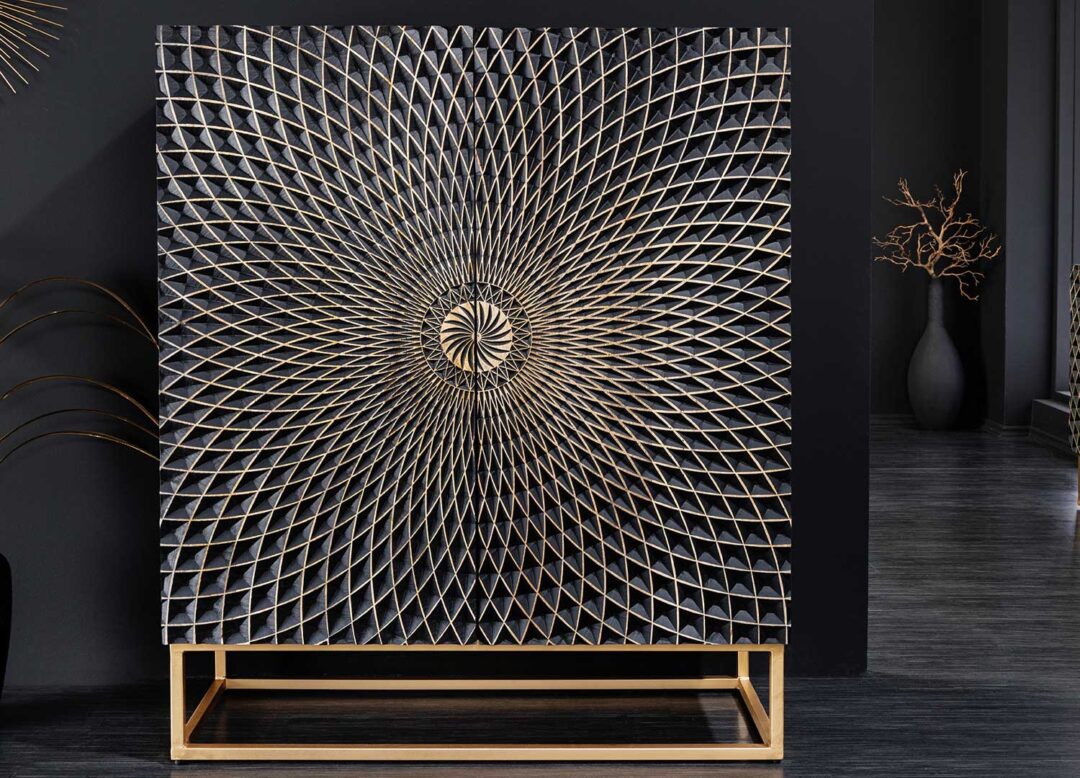 Buffet haut en bois de manguier sculpté illusion original