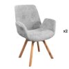 Lot de 2 chaises de salle à manger en tissu bouclé avec accoudoirs et pieds en bois de chêne - Gris clair