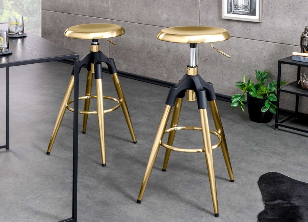 Tabourets de bar en métal brossé doré ronds