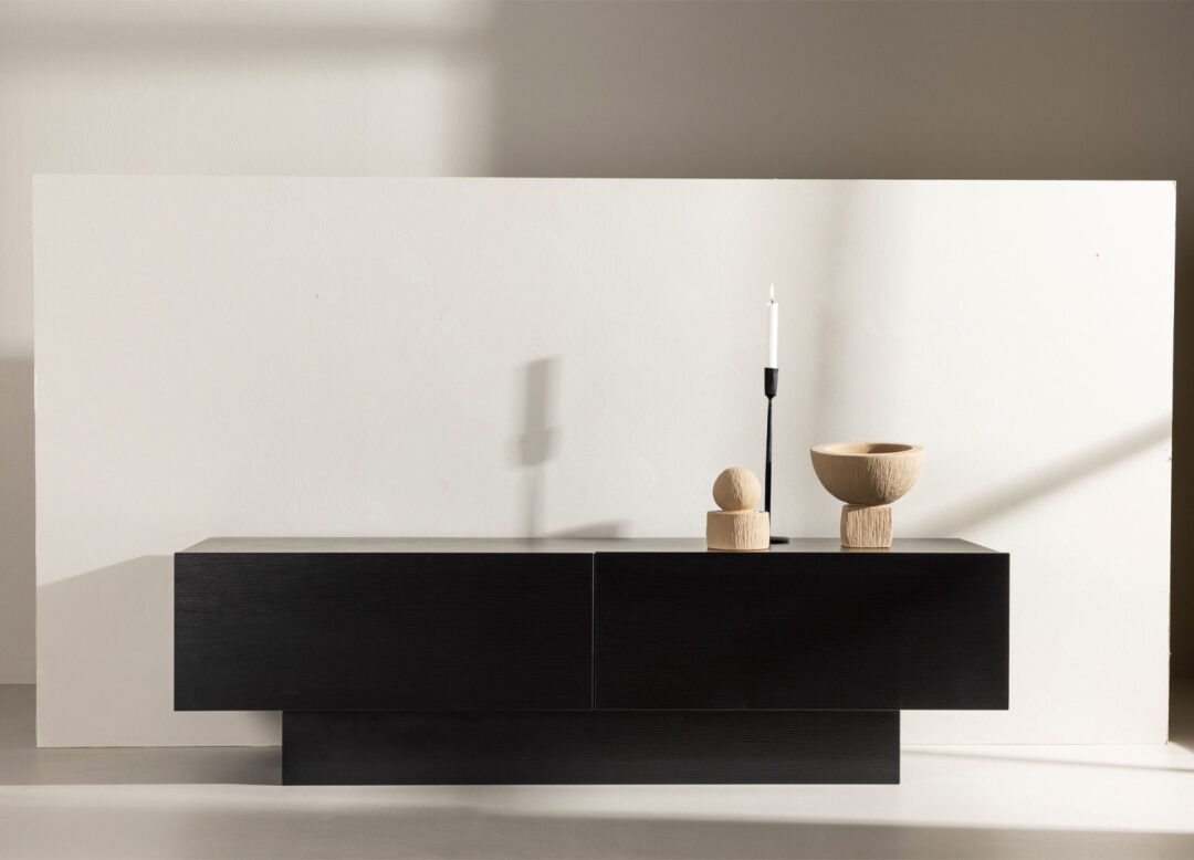 Meuble TV 160cm aspect bois noir style nordique