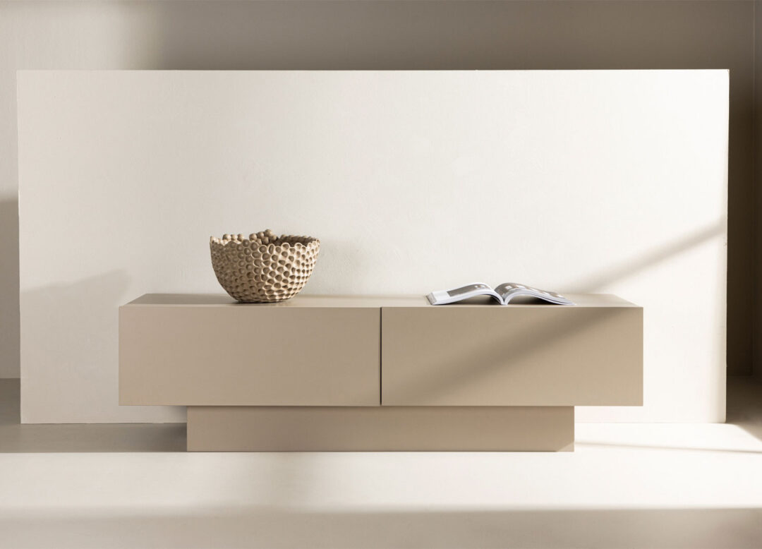 Meuble TV brun clair beige 160cm aspect nordique