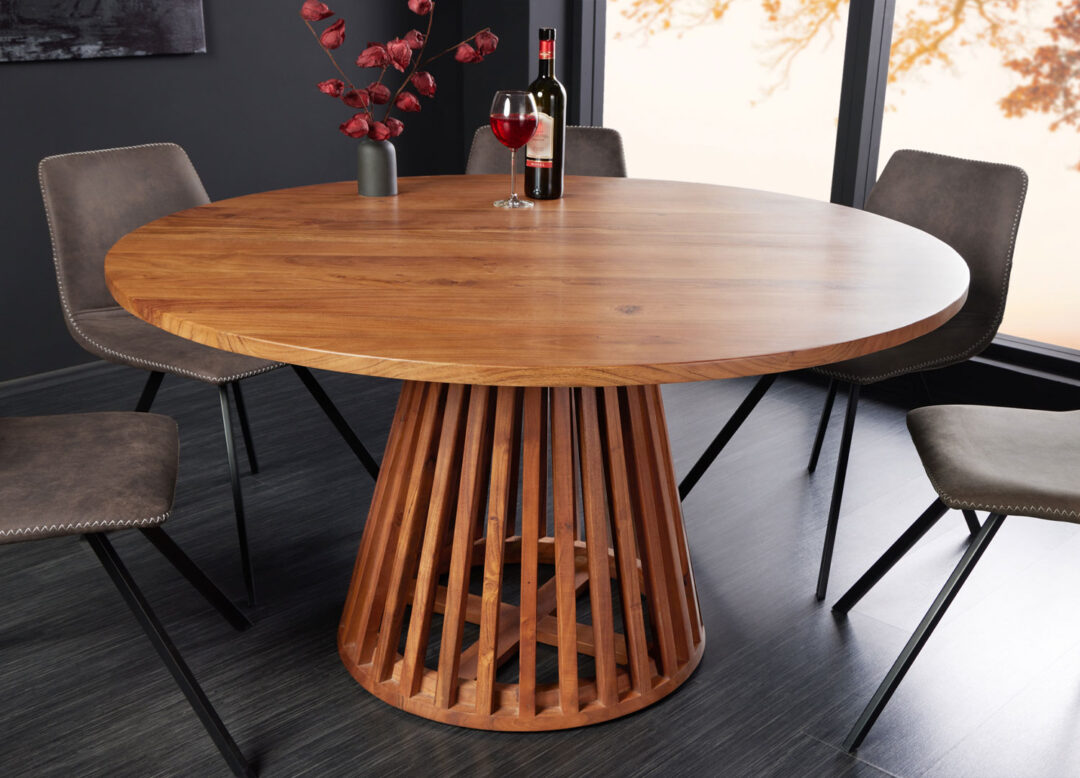 Table à manger ronde en bois d'acacia massif laqué