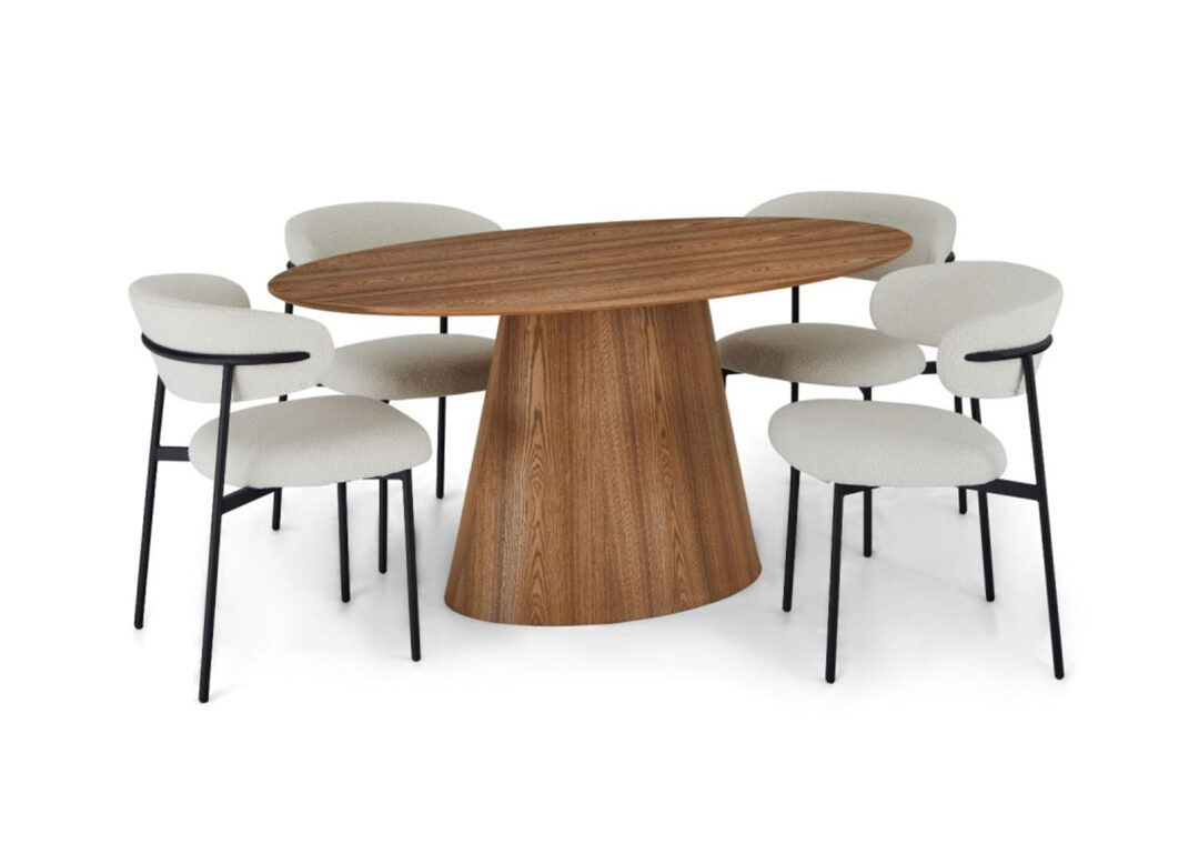 Table repas ovale de 160cm en bois aspect chêne naturel
