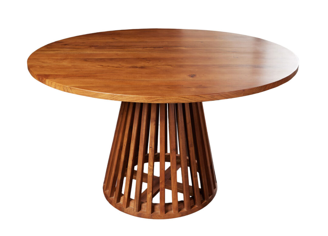 Table à manger ronde en bois d'acacia massif laqué