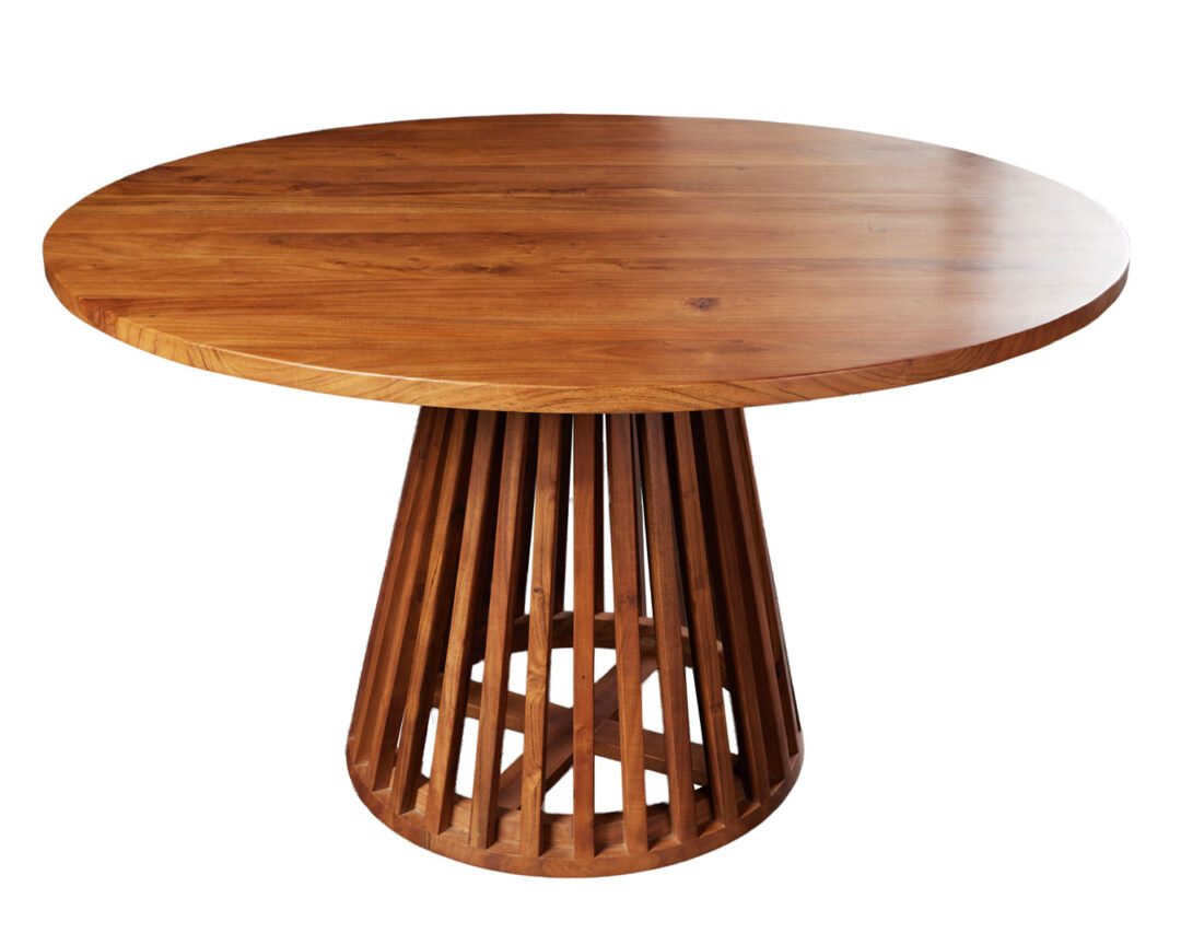 Table à manger ronde en bois d'acacia massif laqué