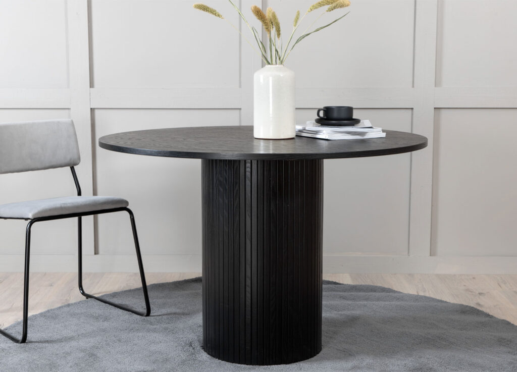 Table à manger ronde de 110cm en bois noir moderne