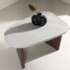 Table d'appoint aspect pierre et pieds moka moderne