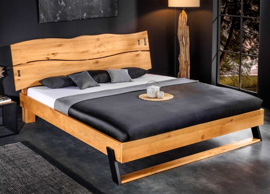 Lit double adulte en bois de chêne 180x200cm