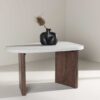 Table d'appoint aspect pierre et pieds moka moderne