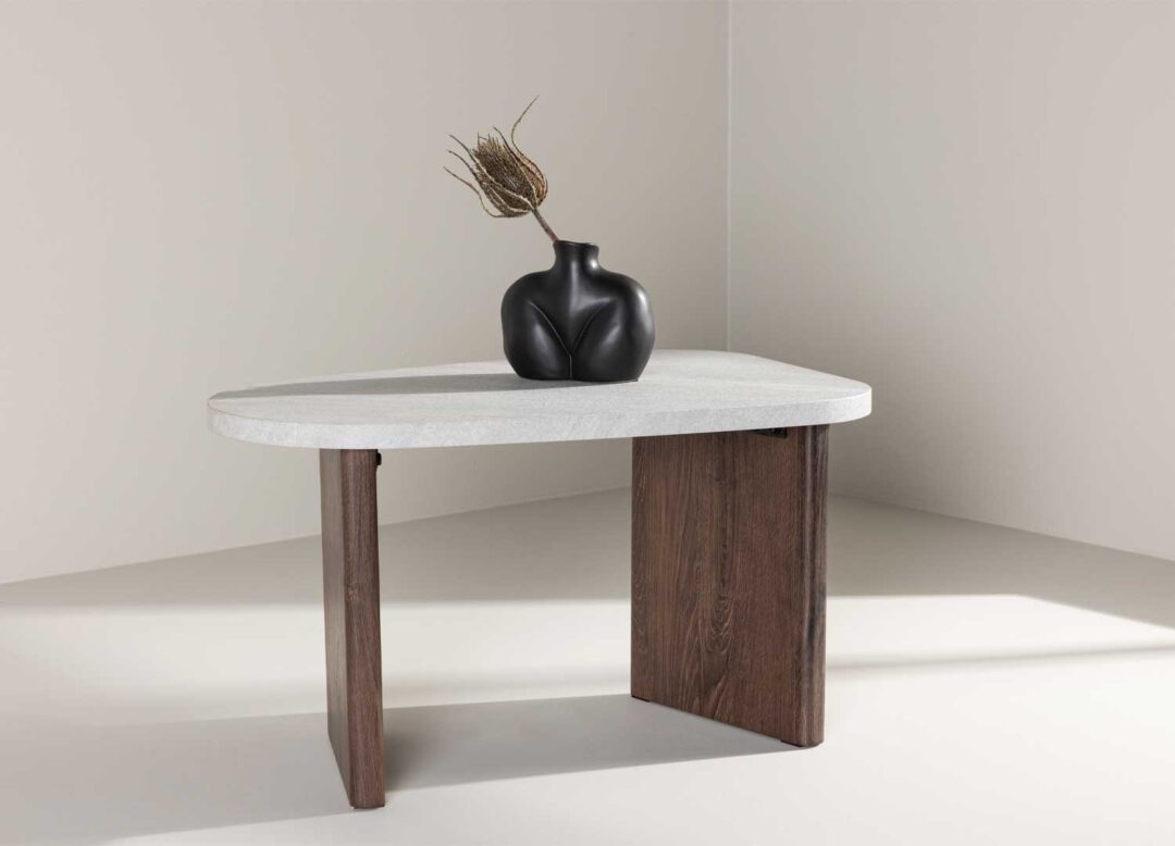 Table d'appoint aspect pierre et pieds moka moderne