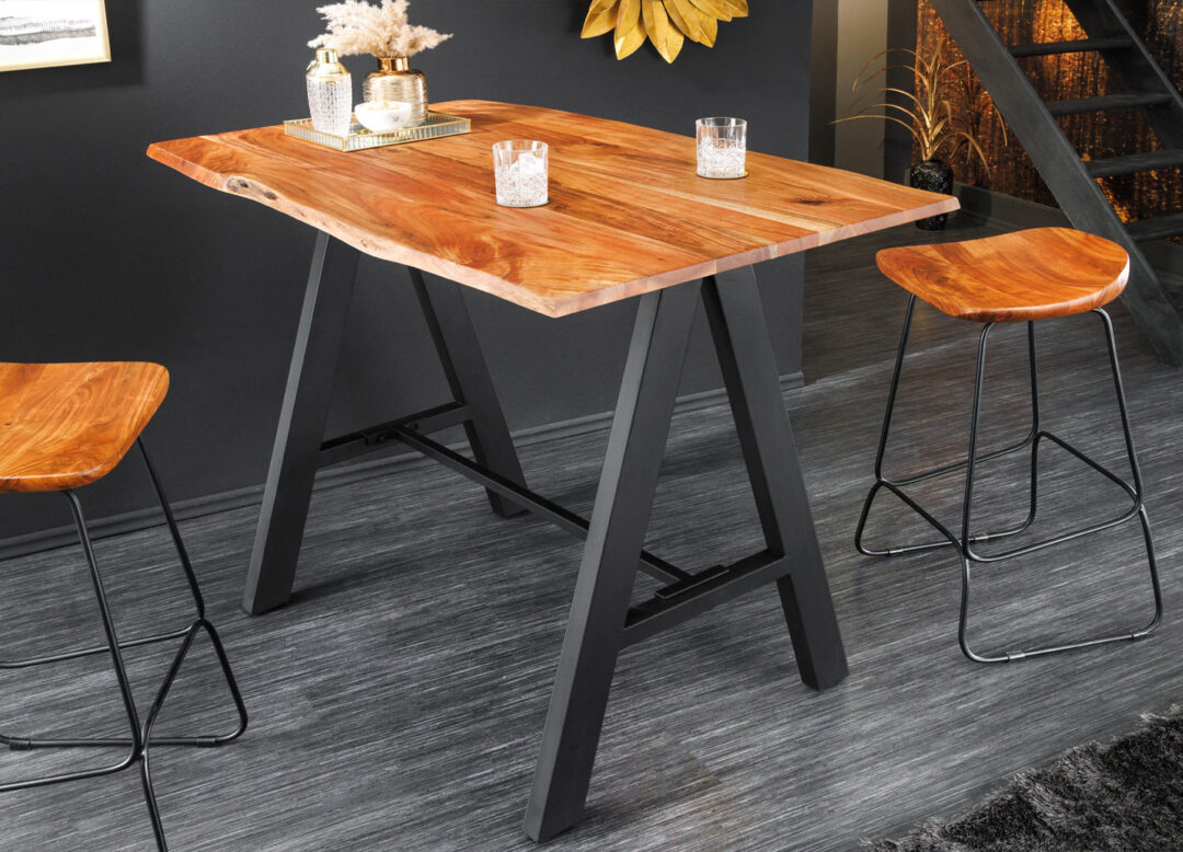 Table de bar en bois d'acacia massif 120cm aspect bordure d'arbre