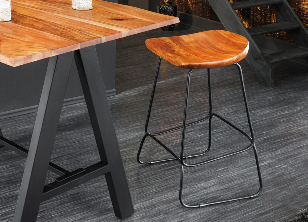 Tabouret en bois d'acacia massif naturel