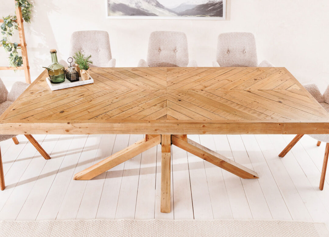 table en bois de pin effet mosaïque massif