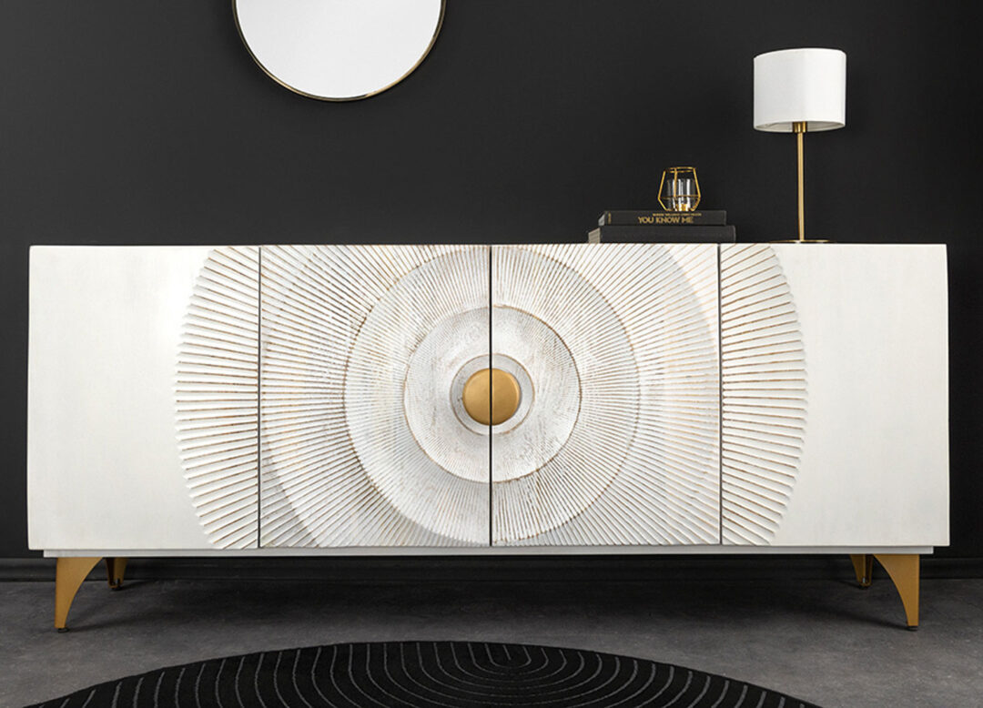 Buffet blanc et bois aspect soleil moderne 180cm