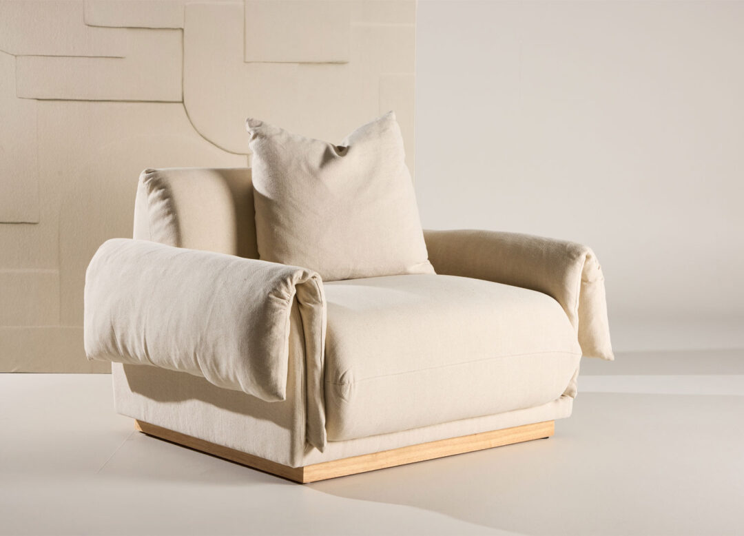 Fauteuil en lin beige 120cm