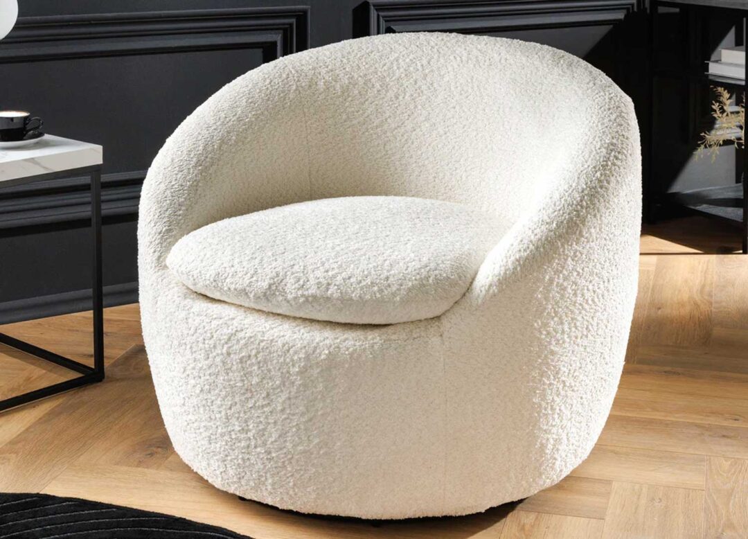 Fauteuil en tissu bouclette blanc rotatif à 360°