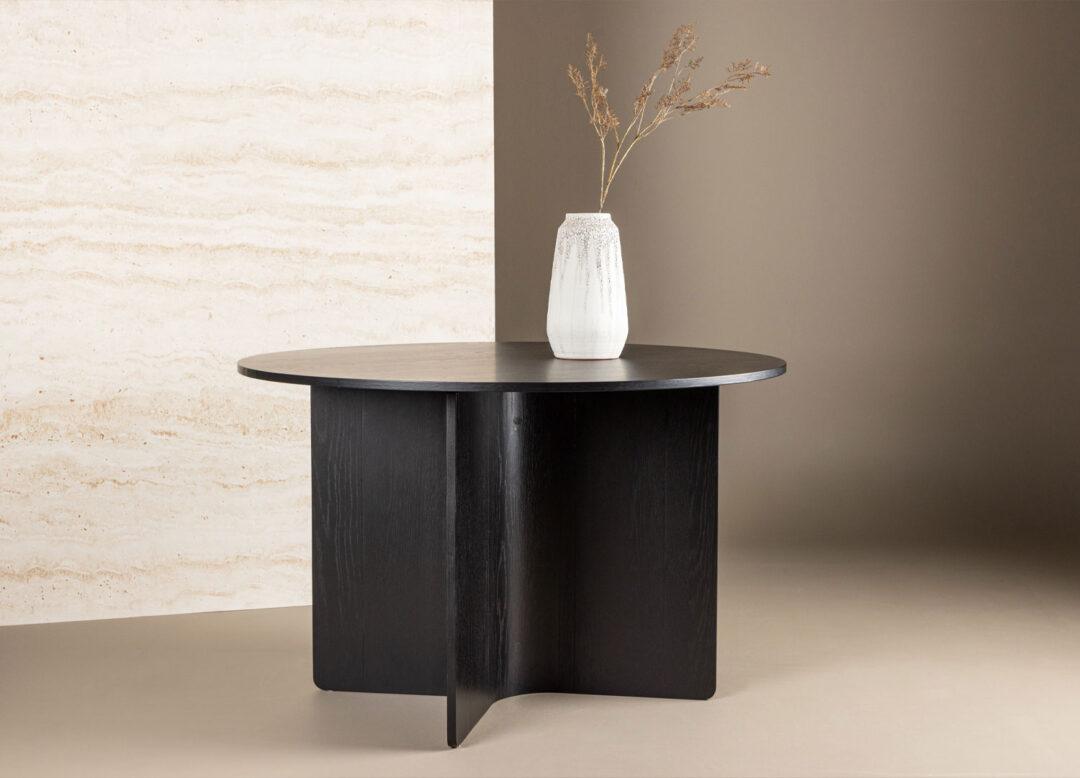 Table à manger ronde 120cm aspect bois noir