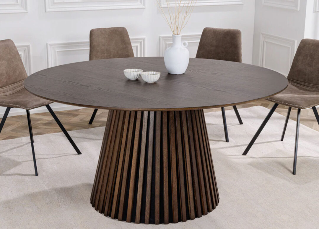 Table à manger ronde de 140 cm en bois plaqué marron foncé