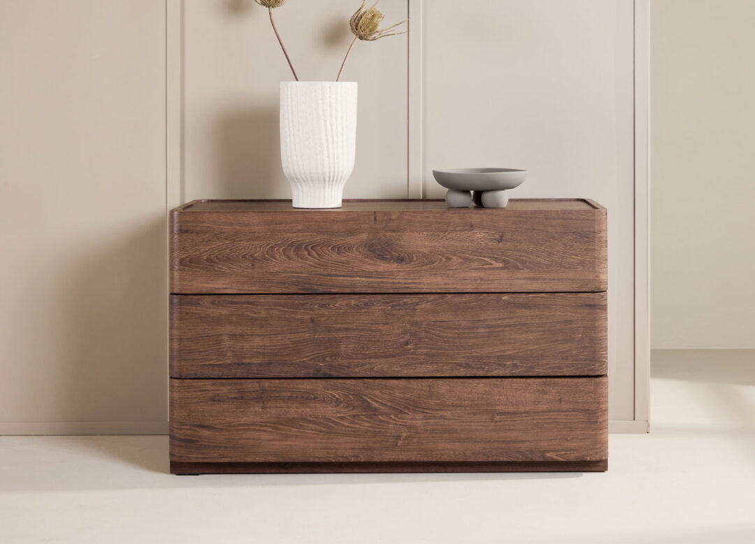 Commode 3 tiroirs bois moka moderne