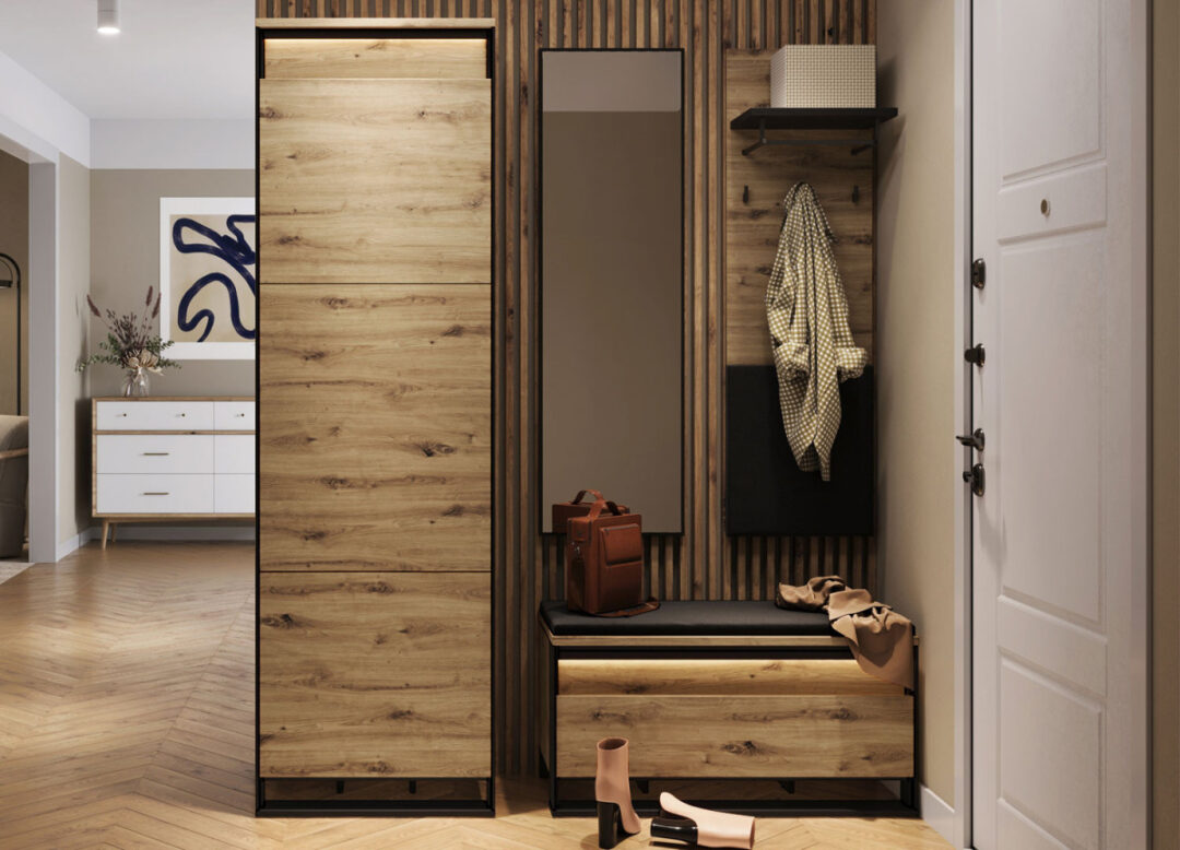 Ensemble de meubles d'entrée bois et noir moderne