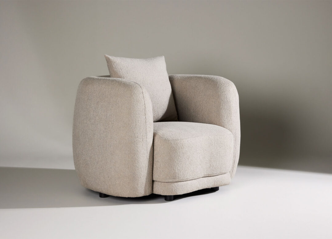 Fauteuil de salon 1 place en tissu bouclé beige foncé