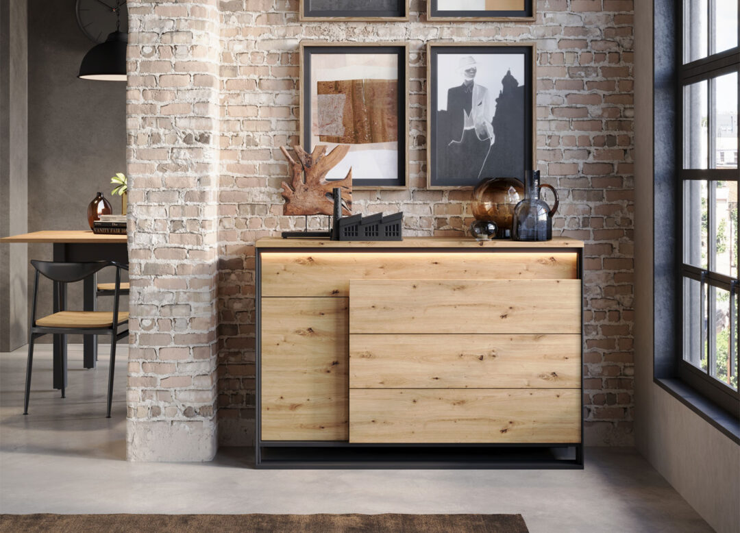 Buffet bois et noir 130 cm